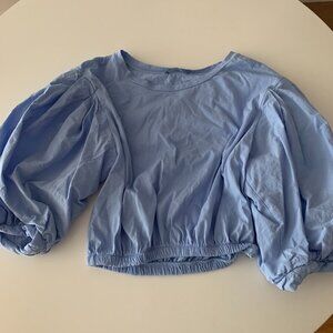 ZARA Cropped Blue Shirt with Puffy Sleeves
